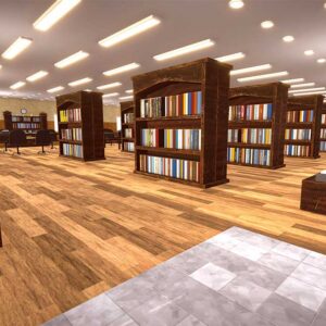 library interior 3d, book shelves, library interior design