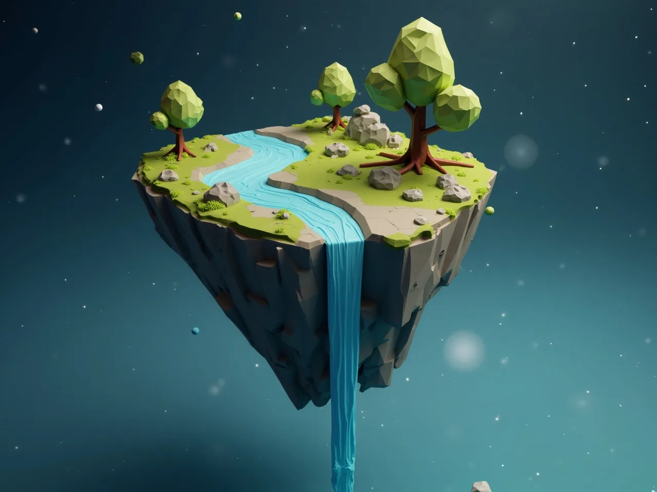 low poly 3d model floating in space